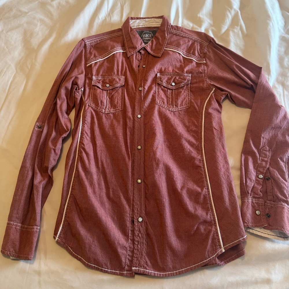 BKE Men's Casual Button Down Shirt - Red